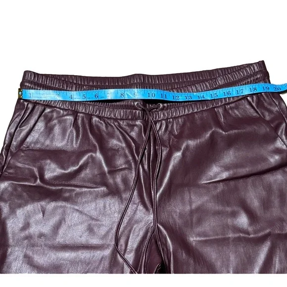Loft Pull On Slim Pants Faux Leather Burgundy Drawstring Women’s Slacks Size XXL - Picture 7 of 13